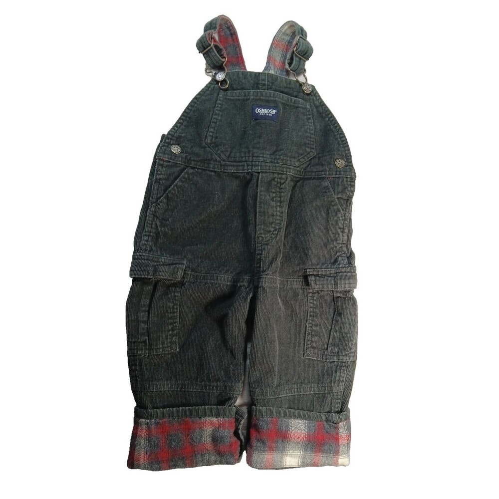 Oshkosh b'gosh overalls Corduroy Flannel lined Infants 18 Mo Dark Gray Pockets